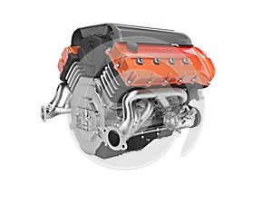 Car engine rear view 3d render on white background no shadow