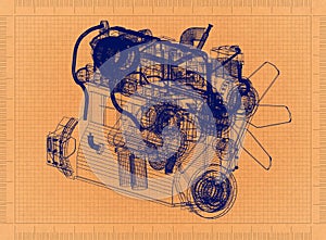 Car Engine - Retro Blueprint