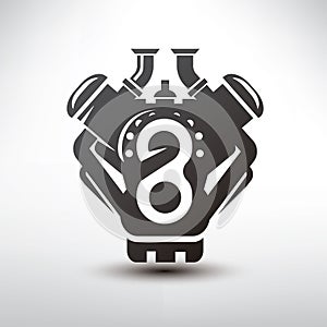 Car engine symbol, stylized vector silhouette
