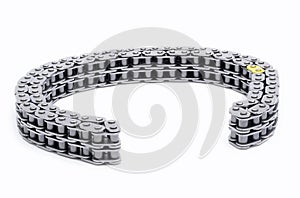 Car engine timing chain isolated on white background.