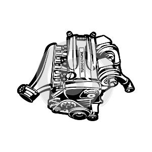 Car engine turbo muscle car speedster illustration