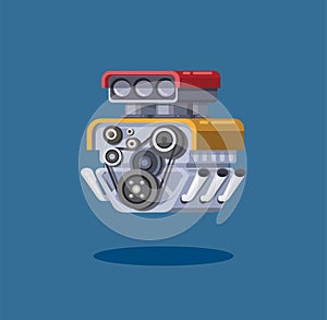 Car engine turbo symbol concept in cartoon illustration vector