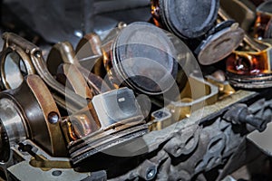 Car engine under repair close-up