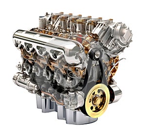 Car Engine on white background, car repair concept, realistic 3D illustration, generative ai