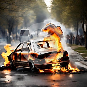 A car engulfed in flames - ai generated image