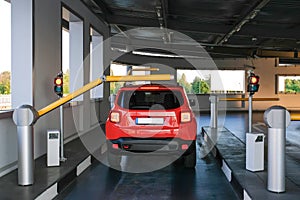 The car enters the underground parking. The concept of protection, security