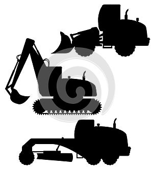 car equipment for road works black silhouette vector illustration