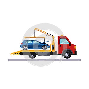 Car on Evacuator. Vector Illustration