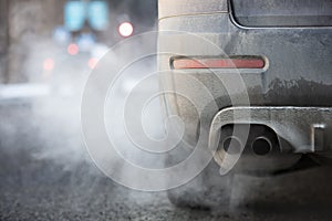 Car exhaust pipe, which comes out strongly exhaust gases in Finland.