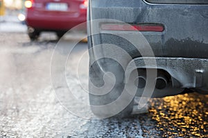 Car exhaust pipe, which comes out strongly exhaust gases in Finland.