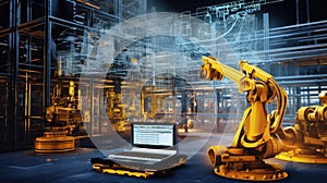 Car Factory 3D Concept: Automated Robot Arm Assembly Line Manufacturing High-Tech Green Energy Electric i, Ai Generated