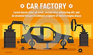 Car factory assembly line concept banner, flat style