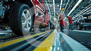 Car factory assembly line: Land vehicle production on conveyor belt AIG41