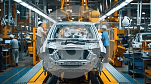 Car factory assembly line: Land vehicle production on conveyor belt AIG41