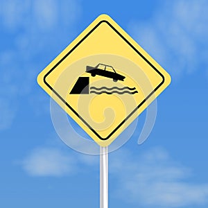 Car falling in water sign