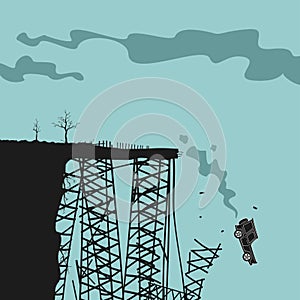 Car falls off a cliff vector illustration