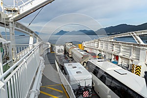 Car ferry crossing Fjord in Norway