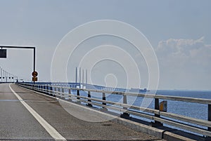 Car ferry crossing underneath the Oresund bridge