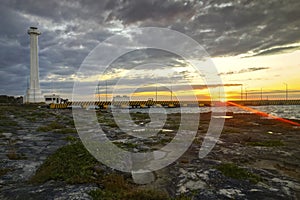 Car Ferry Pier Lighthouse Dramatic Sky Sunset Colors Caribbean Beach Cozumel