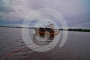 Colsac III car ferry in Merrimac Wisconsin crosses Lake Wisconsin photo