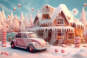 car festive retro gift christmas holiday winter merry snow candy. Generative AI.