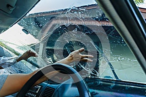 Car Films Installing windshield protection film blur. photo