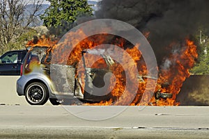 Car fire in March 2021 on Interstate 10  I-10 in Beaumont ,  California