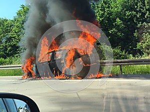 Car on fire on motorway