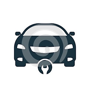 Car Fix Service Silhouette Icon. Auto Mechanic Maintenance Glyph Pictogram. Automotive Repair Concept with Wrench Icon