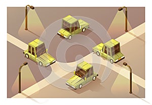 Car flat in isometry style. Four projections of a machine in isometry. Isolated Vector