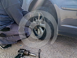 Car flat tire change replace on the road problem emergency
