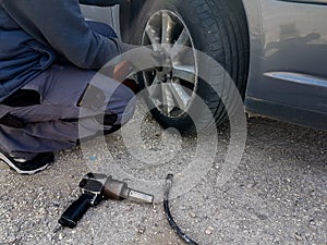 Car flat tire change replace on the road problem emergency