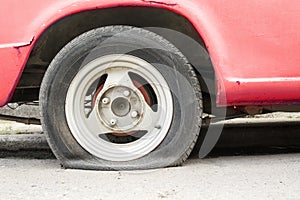 Car flat tire waiting help.