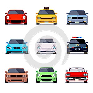 Car flat vector icons in front view photo