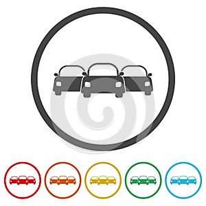 Car Fleet icon. Set icons in color circle buttons