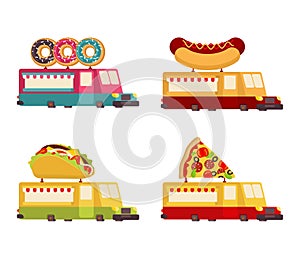 Car food truck set. Fast food car collection. taco and hot dog.