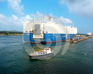 Car freight ship in Panama Canal photo