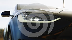 Car Front Full Led Matrice Light. Modern adaptive car headlamp flashing light with blinking on continuously indicator