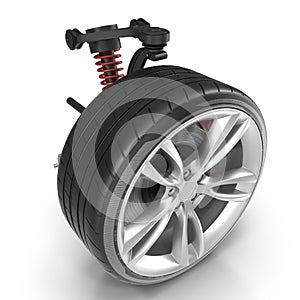 Car Front Suspension With Wheel Isolated 3D Illustration