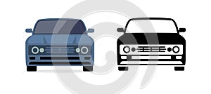 Car front view vector flat icon. Car parking cartoon front design shape black icon