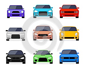 Car front view vector flat icon. Car parking cartoon front design shape