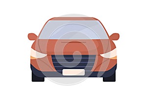 Car front view. Wheeled auto, road motor transport. Modern abstract automobile with windows, glasses. Flat vector