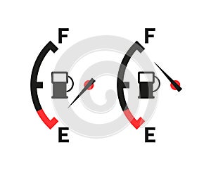 Car fuel tank indicator with gas. Gauge of fuel. Dial of measurement, level, control power.