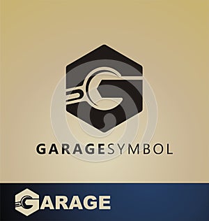 Car garage design logo. Overhaul service vector, sign, symbol or icon. Logo with tool for mechanical service. Car repair maintains