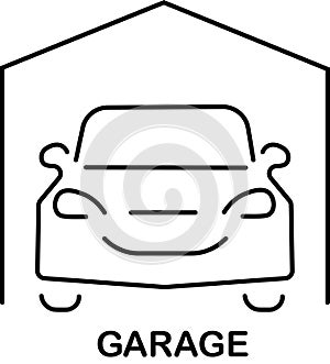 Car Garage and Parking - Editable Stroke Outline Icon Isolated on White Background, Flat
