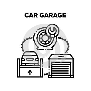 Car Garage Place Vector Black Illustration