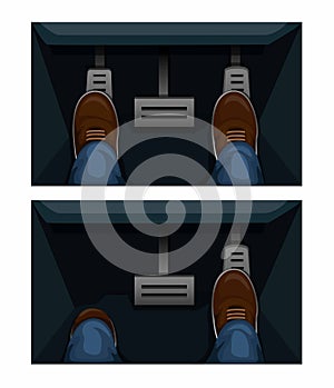 Car gas pedal comparison in automatic and manual transmission symbol concept illustration in cartoon vector