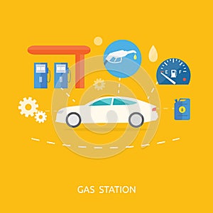 Car in gas station. Fuel petrol dispenser pump