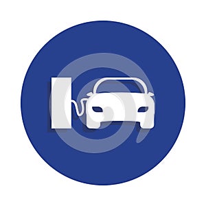 Car on gas station icon in badge style. One of Car repair collection icon can be used for UI, UX