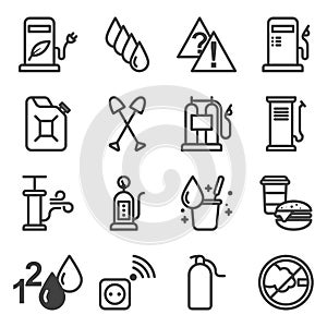 Car gas station icons set. A package of images containing fuels, services and activities at a gas station. Isolated